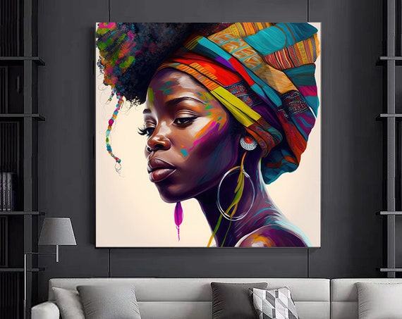Colorful African Woman Canvas Art Modern Print Fashion Decor Wall