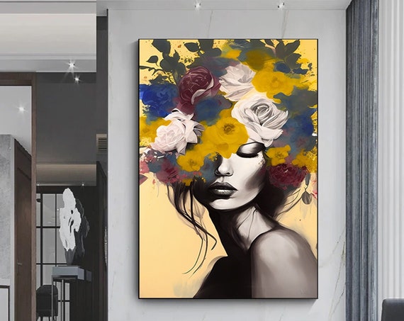 Woman Floral Portrait, Fashion Art Print