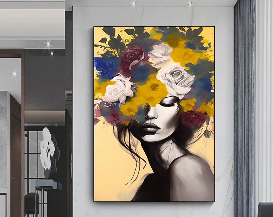 Woman Floral Portrait, Fashion Art Print