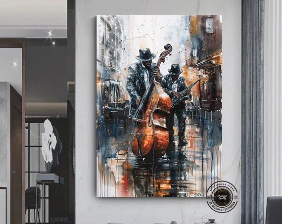 African Jazz Watercolor Art Print, Musician Street Scene
