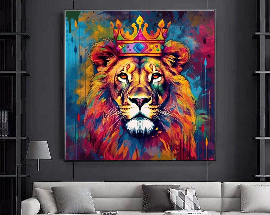 Bold Graffiti Lion King Crown Colorful Street Art Animal Poster