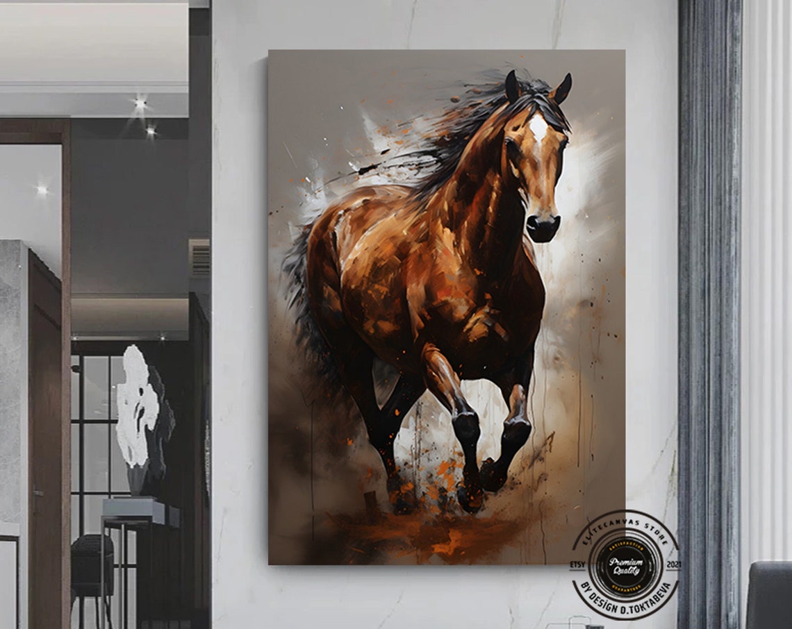 Powerful Brown Horse Running Dynamic Painterly Equestrian Poster