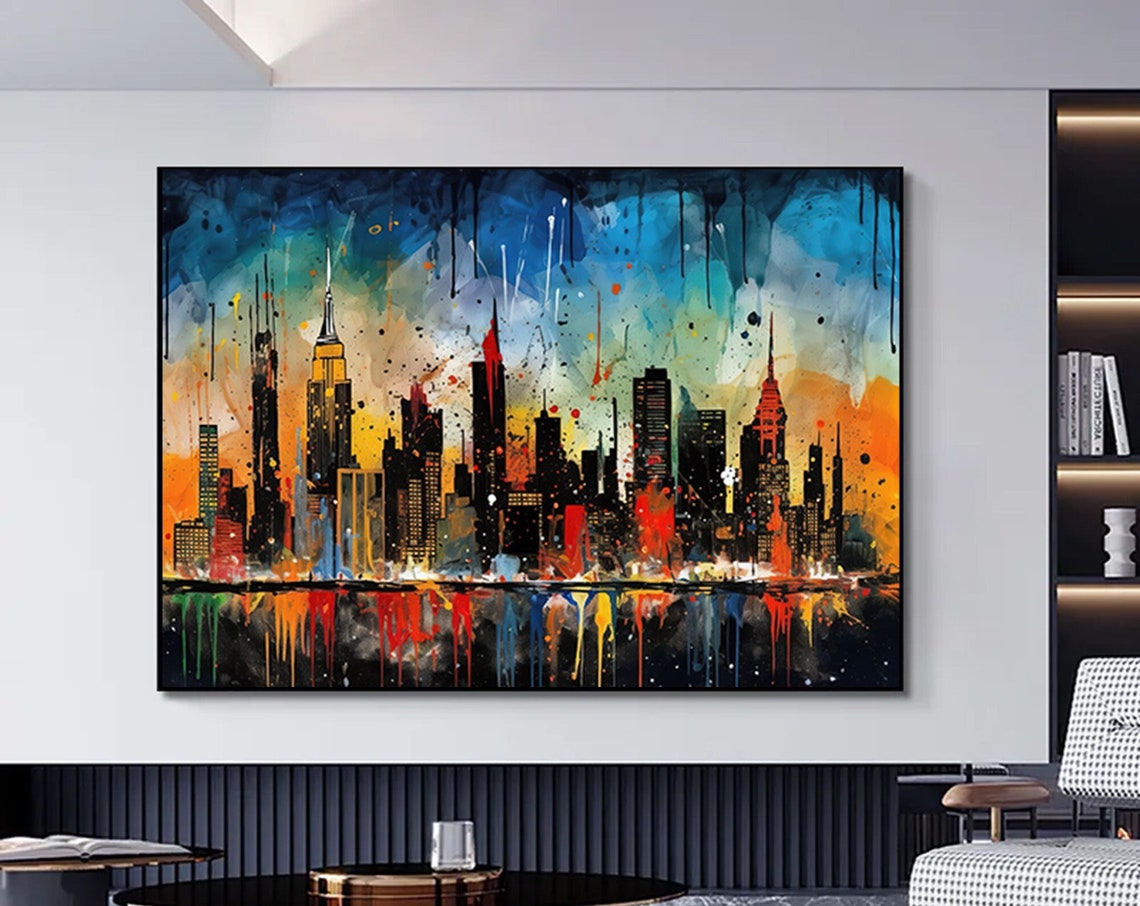 New York City Skyline Colorful Drip Reflection Vibrant Art Poster