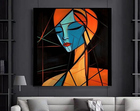 Abstract Geometric Woman Portrait Art Print Wall Canvas Painting