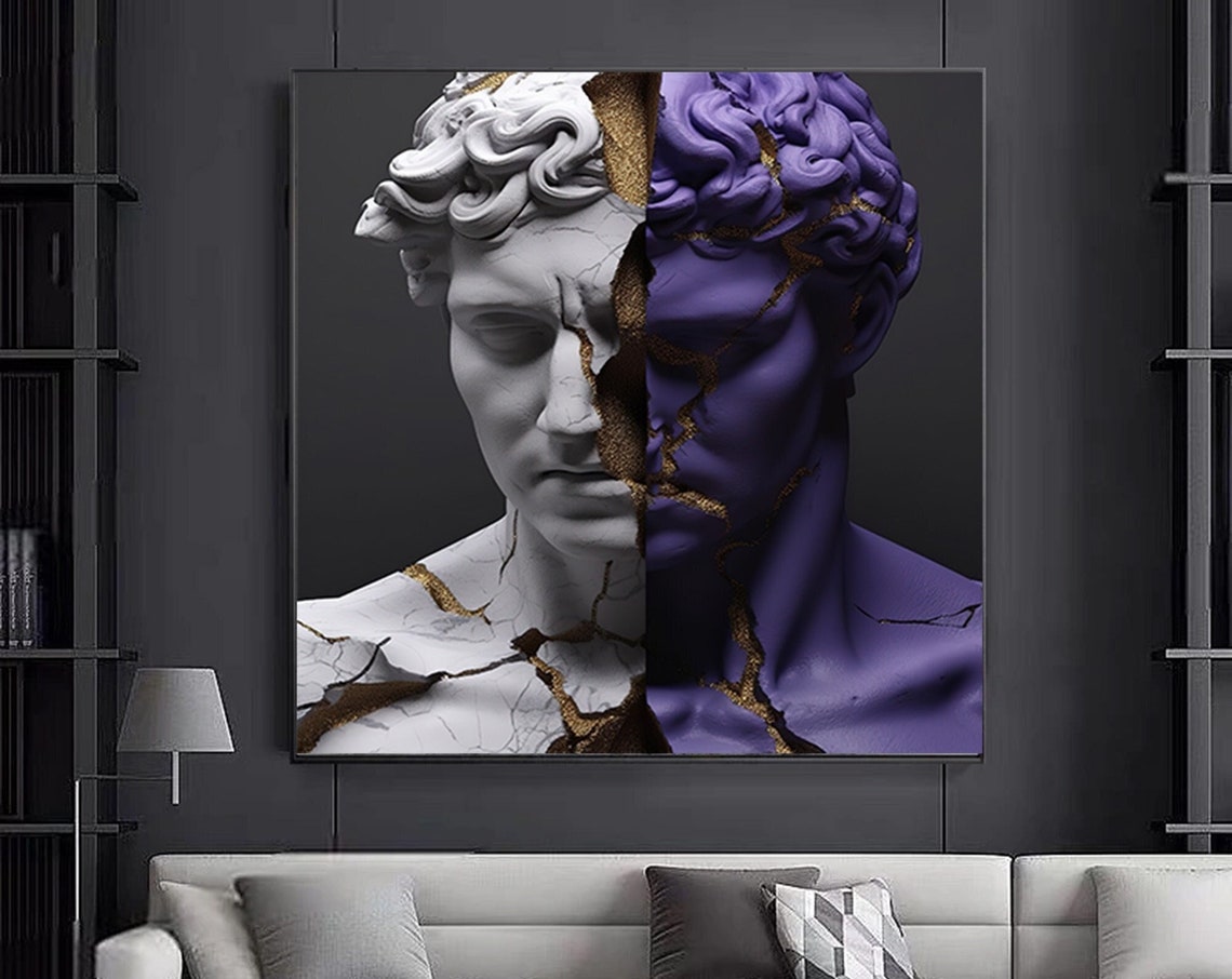David Statue Marble Purple Kintsugi Modern Sculpture Art Poster