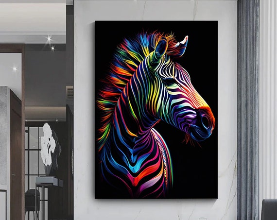 Colorful Zebra Canvas Wall Art Noble Print For Animal Lovers Ready To Hang On The