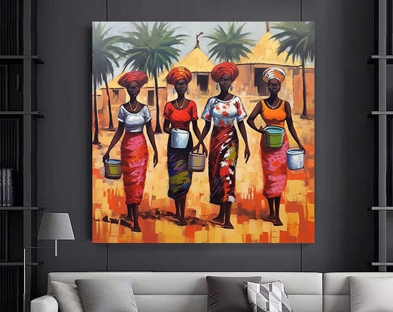African Four Turbans Wall Art Of Womanwoman Artcolorful Woman Paintingafrican Canvas