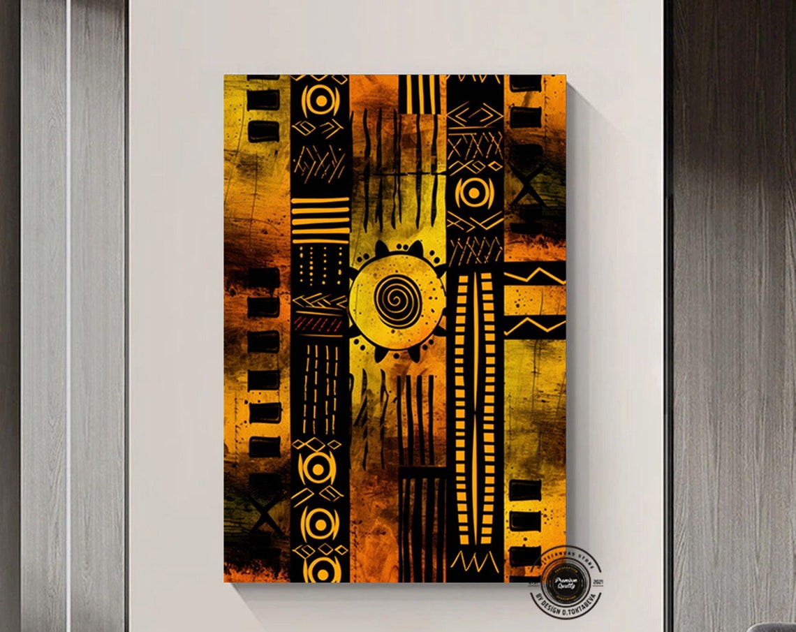 African Tribal Geometric Pattern Gold and Black Abstract Art Poster
