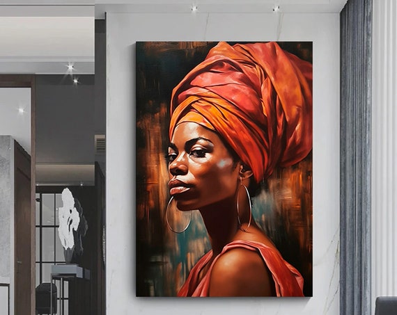 African Woman Painting Of A Wearing Headscarf Canvas Wall Art