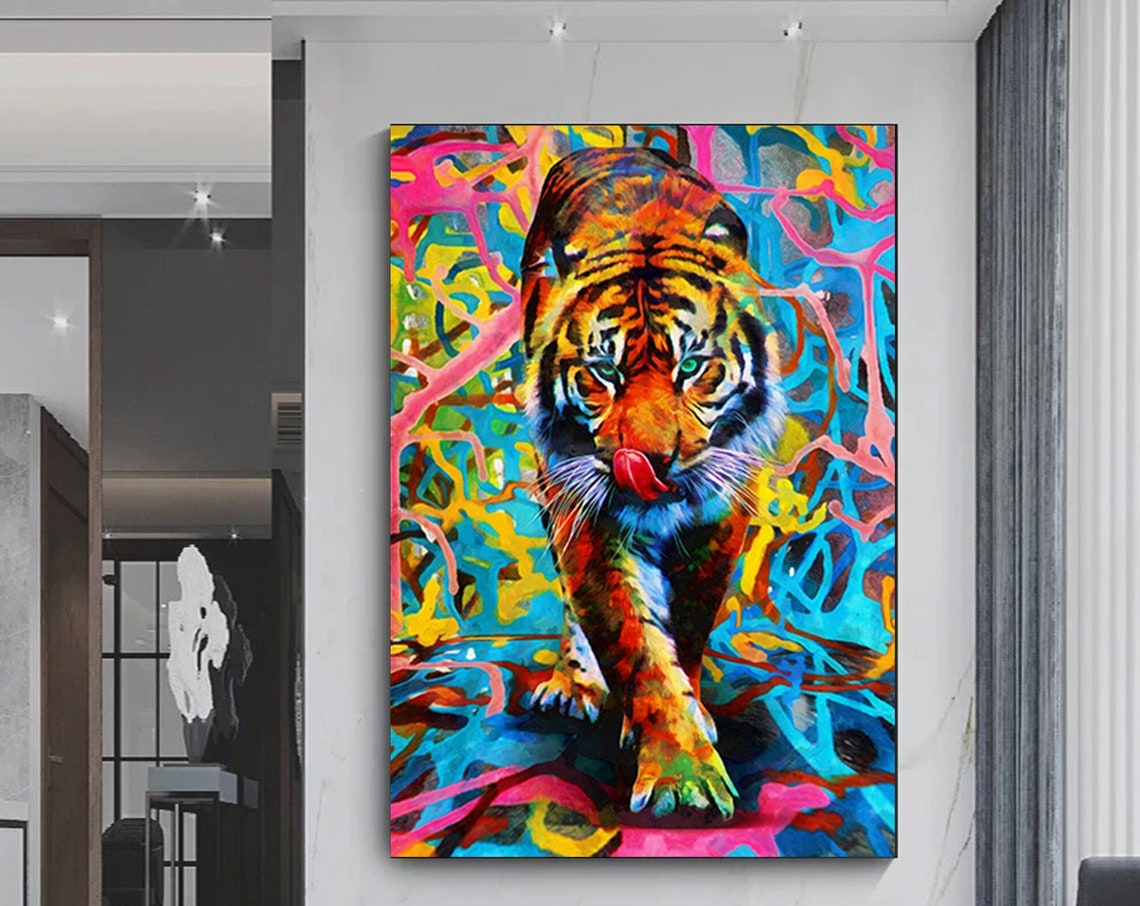 Modern Painting Of Tiger Collection Animal Canvas Art Print Colorful Decor