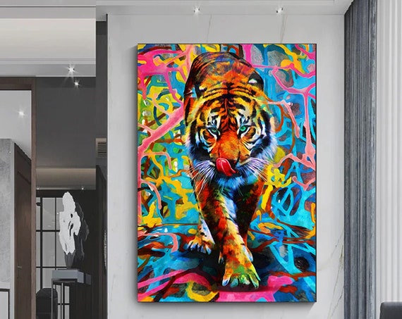 Modern Painting Of Tiger Collection Animal Canvas Art Print Colorful Decor