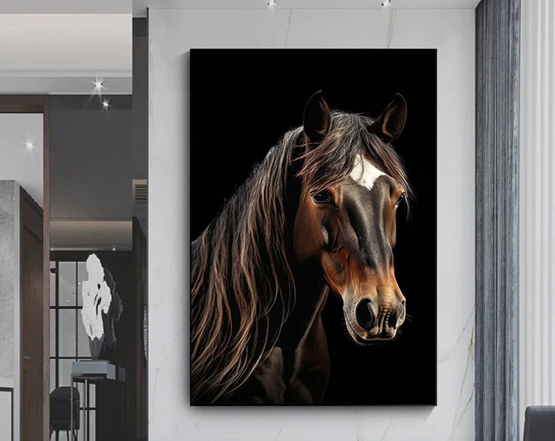 Horse Portrait Black Background Photorealistic Elegant Art Poster