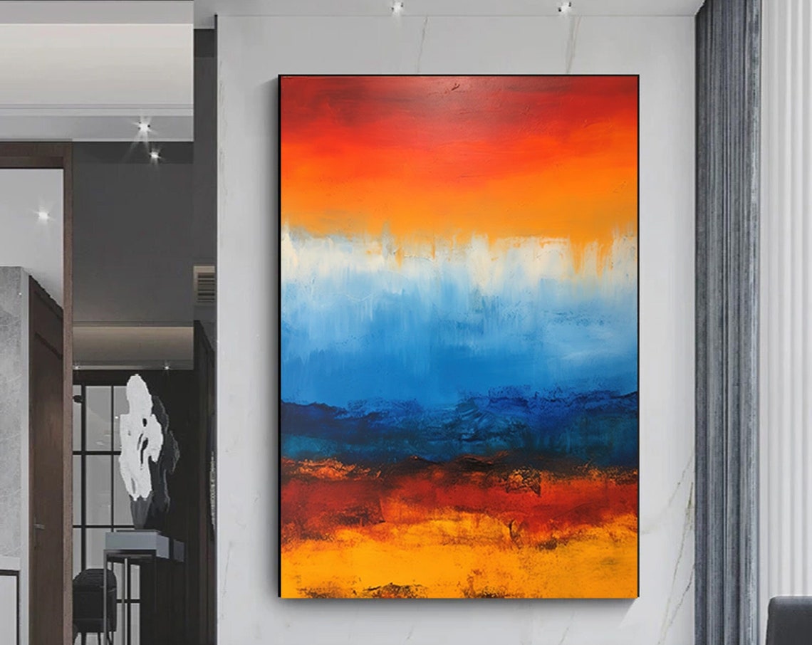 Abstract Sunset Gradient Orange Blue Horizon Painting Poster