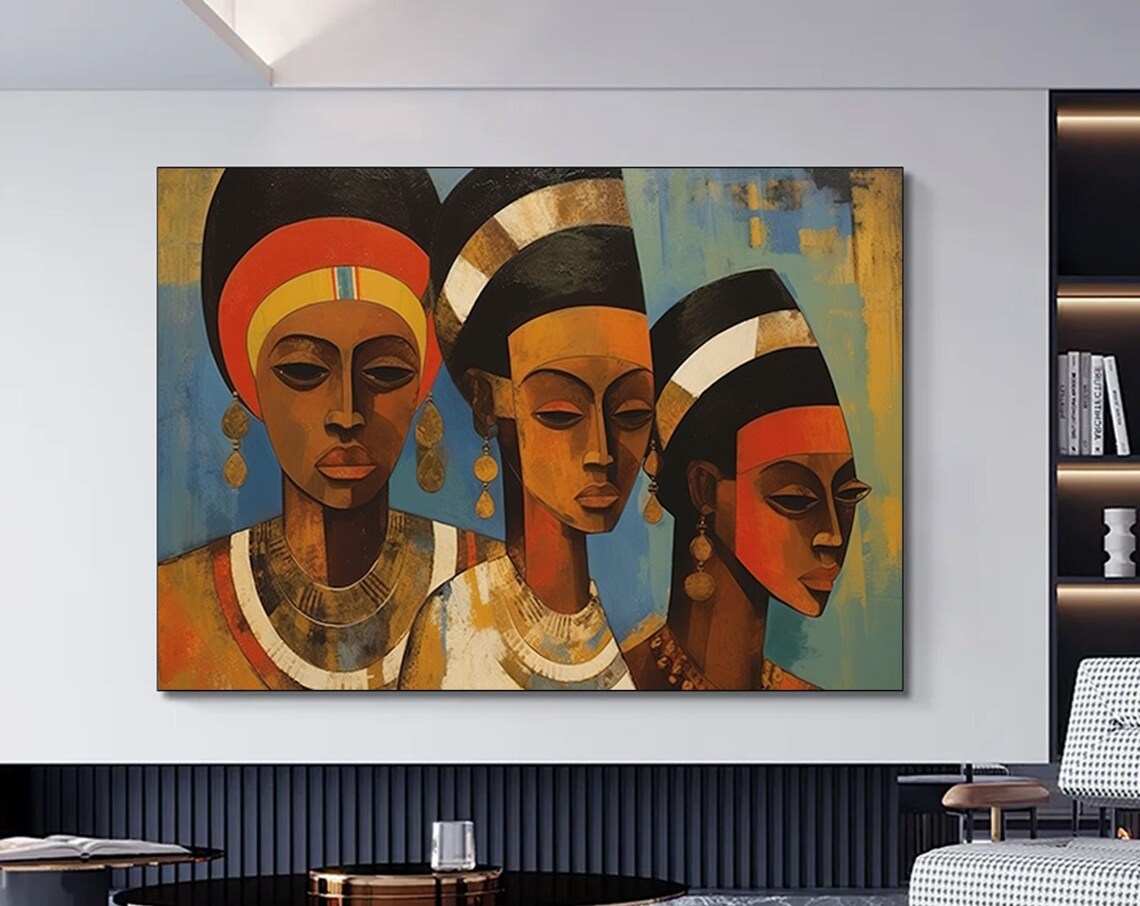 Three African Women Portraits Tribal Headdress Heritage Art Poster