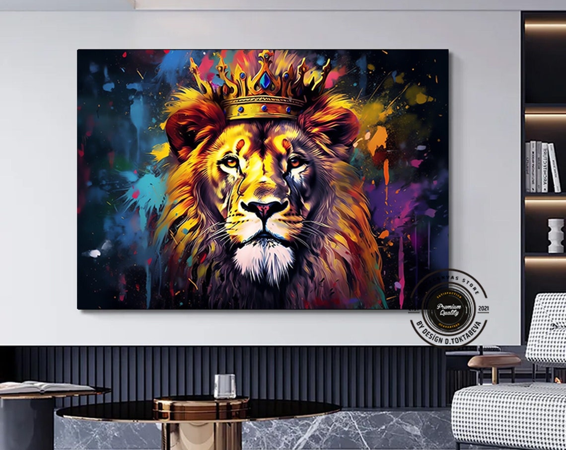Graffiti Lion Canvas Print Art Colorful Paintings On Home Wall Decor King Abstract Poster Animal