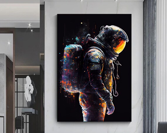Astronaut Profile Colorful Cosmic Space Paint Splatter Art Poster