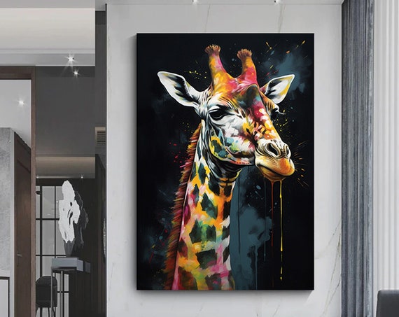 Graffiti Canvas Art Giraffe Street Prints Colorful Animal Wall Painting