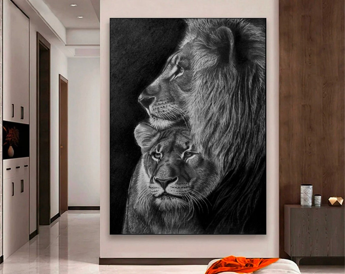 Mother Lion Canvas Painting Print And Cub Wall Decor Poster Art