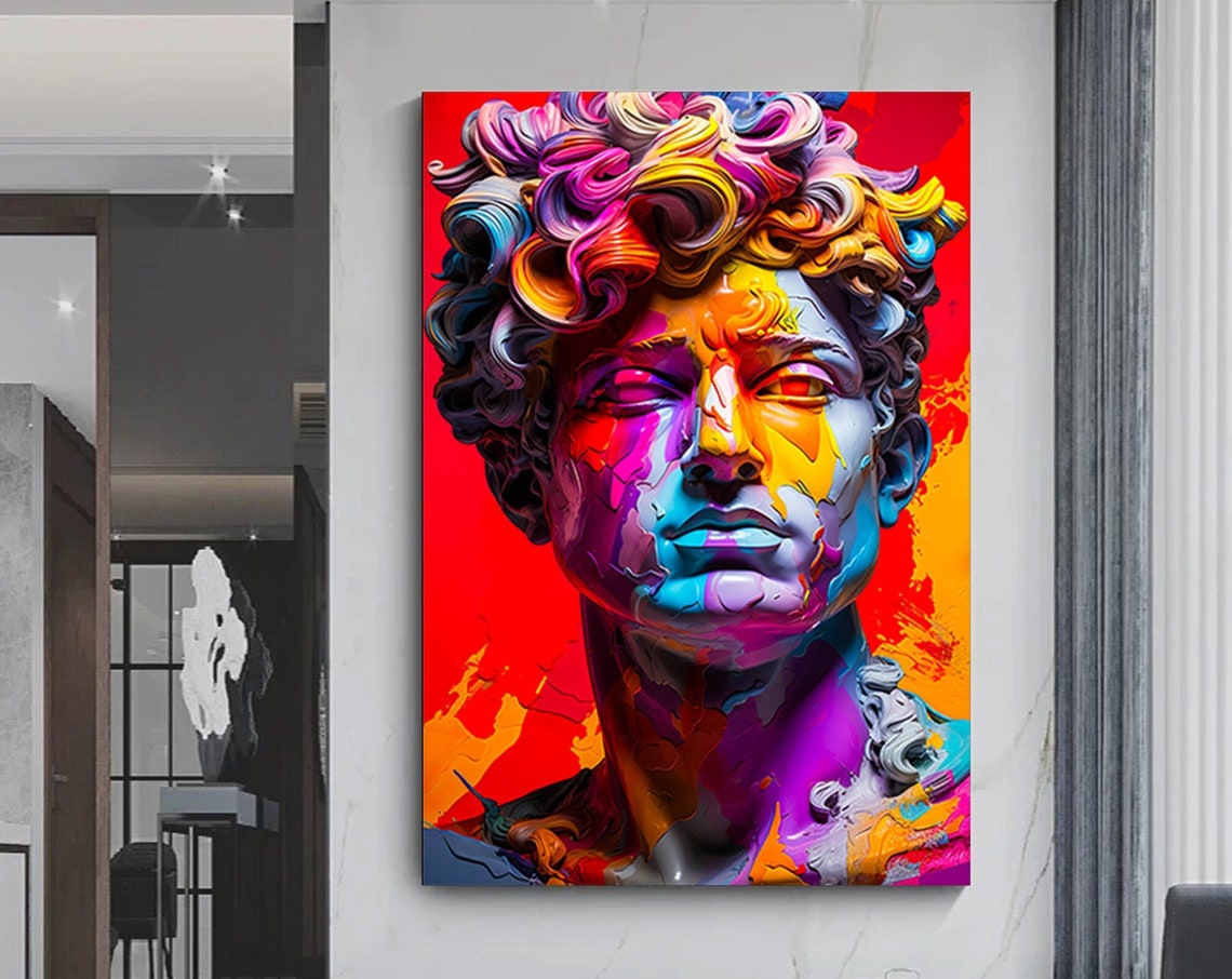 Michelangelo David Bust Pop Art Rainbow Graffiti Style Poster
