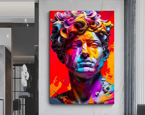 Michelangelo David Bust Pop Art Rainbow Graffiti Style Poster