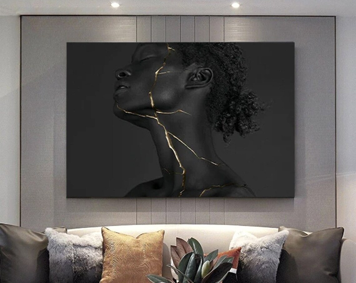 Black Gold Kintsugi Cracked Woman Portrait Luxury Art Poster