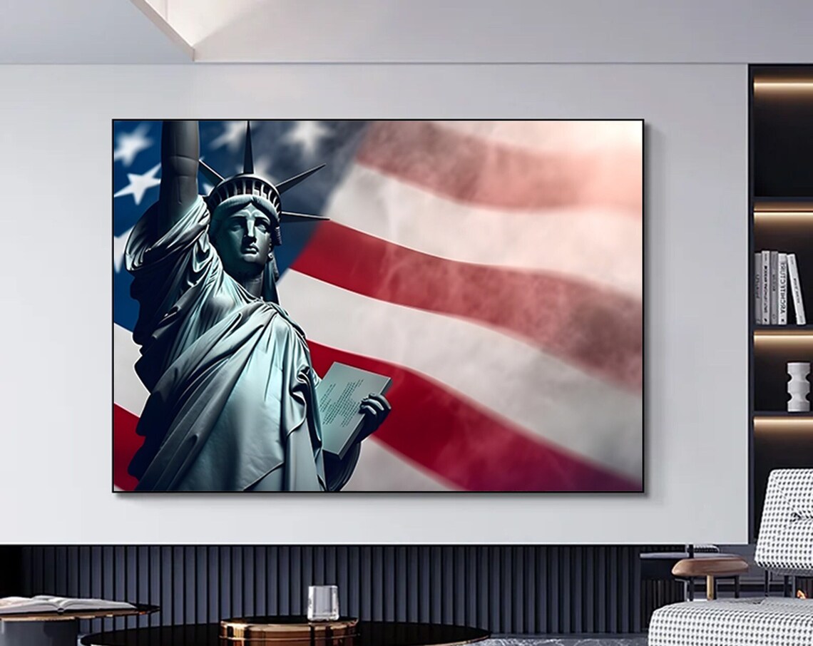 Statue Of Liberty With American Flag Patriotic Freedom Wall Poster
