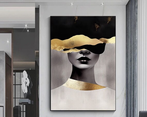 Woman Abstract Art Beauty Gold Paint Modern Poster Decoration Printwoman Canvas Wall