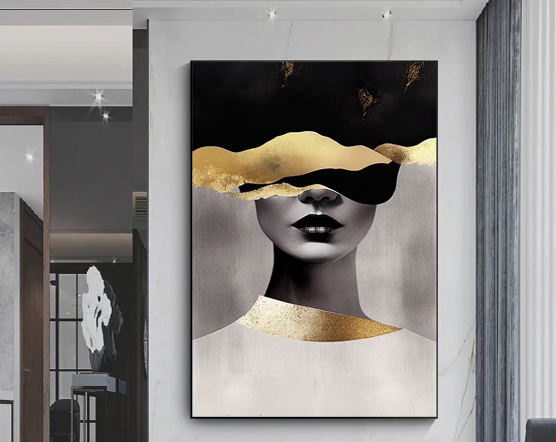 Woman Gold Leaf Over Eyes Abstract Face Modern Minimal Poster