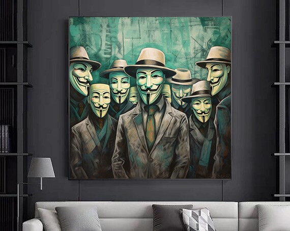 V for Vendetta Masks Group Anonymous Masked Crowd Art Poster
