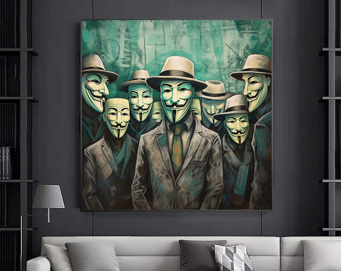 V for Vendetta Masks Group Anonymous Masked Crowd Art Poster