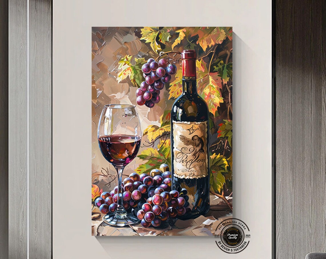Wine Bottle and Glass Red Fruit Wall Art Print