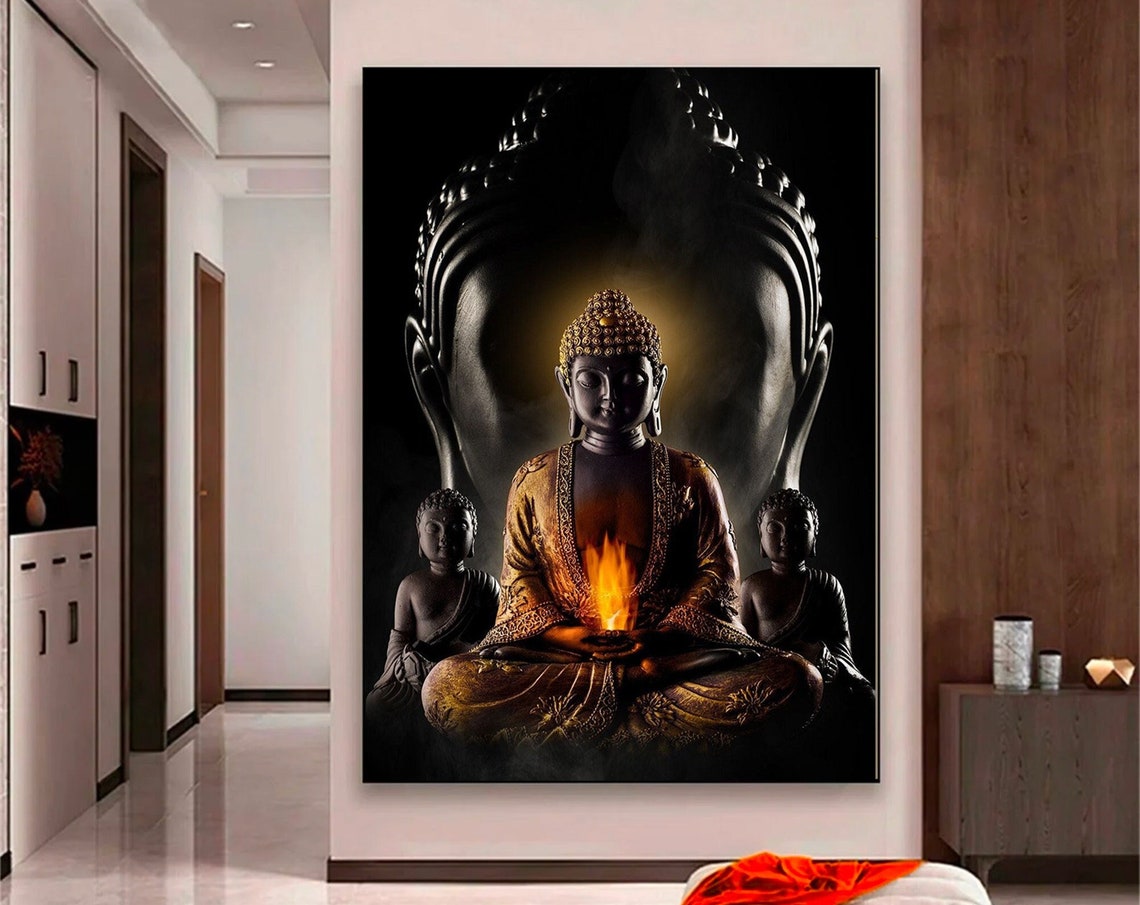 Black and Gold Buddha Meditation Flame Zen Wall Decor Art Poster