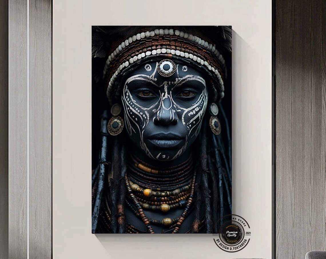 African Woman Tribal Face Paint Beaded Jewelry Portrait Poster