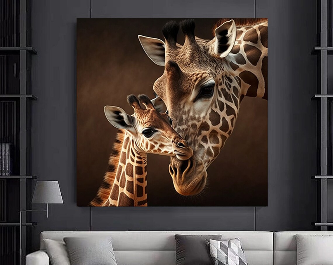 Mother And Baby Giraffe Art Print, Cute Animal Decor