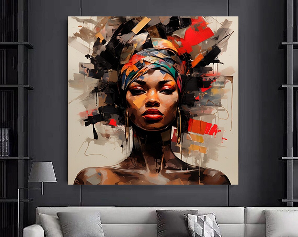 African Woman Portrait Colorful Headwrap Abstract Art Poster
