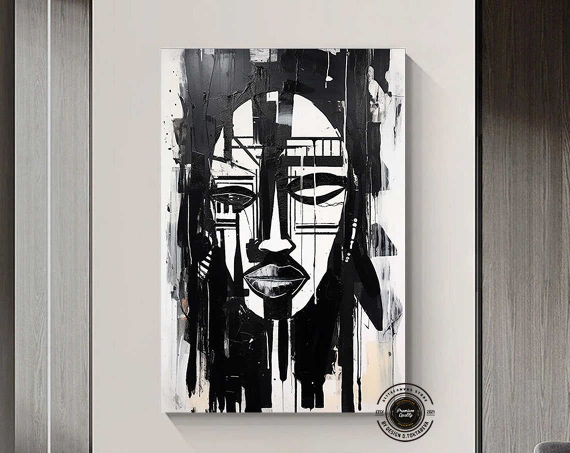 Black and White Abstract Face Painting with Paint Drips Poster