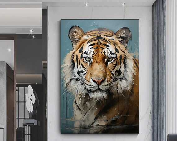 Fierce Tiger Face Oil Painting Style Big Cat Portrait Poster