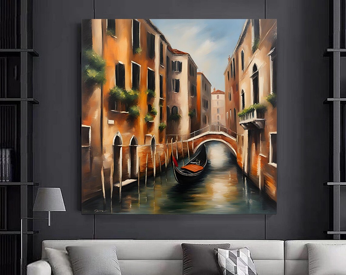 Venice Canal Gondola Impressionist Oil Painting Canvas Art Poster
