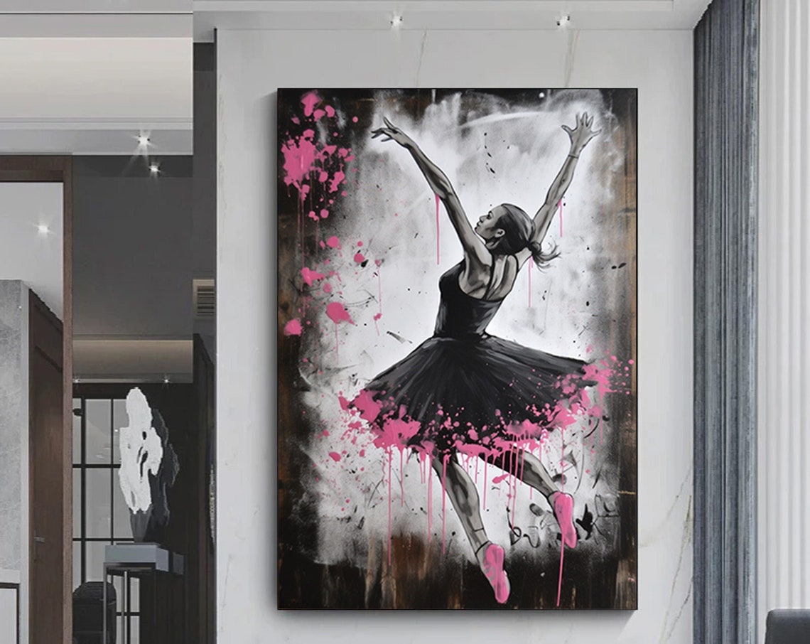 Ballerina Pink Paint Splatter Black Tutu Dance Grace Art Poster