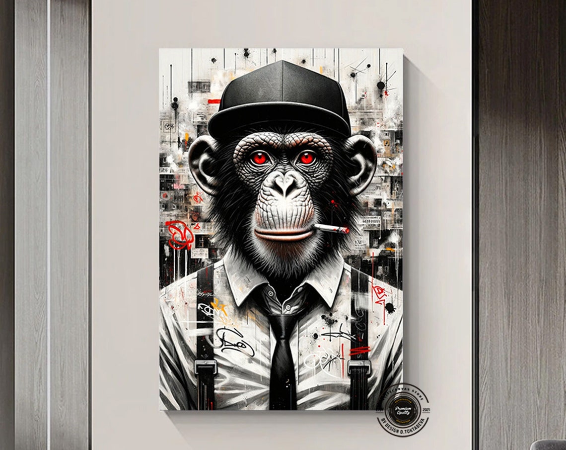 Dapper Monkey in Suit and Cap Graffiti Street Art Style Poster