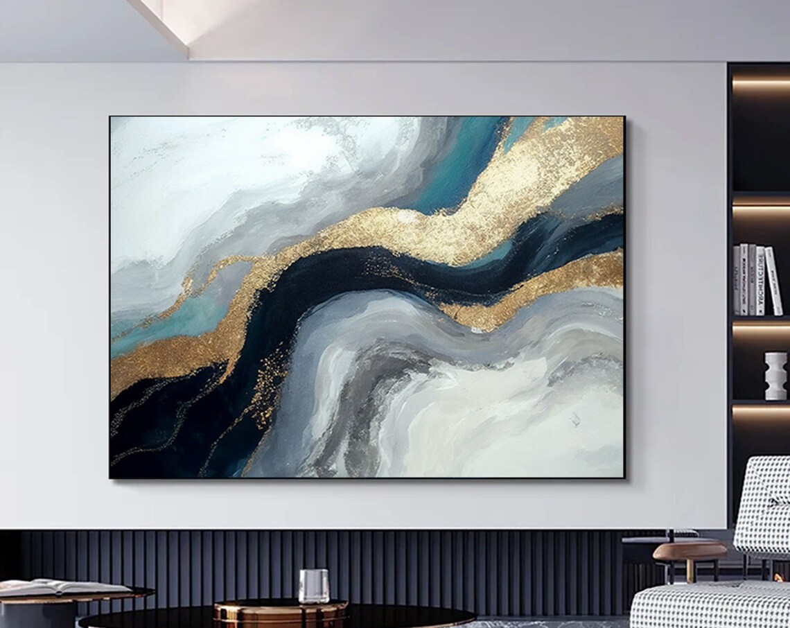 Blue And Gold Marble Abstract Gold Vein Modern Luxury Poster