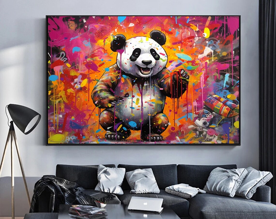 Fun Graffiti Panda Bear Colorful Paint Splash Street Art Poster