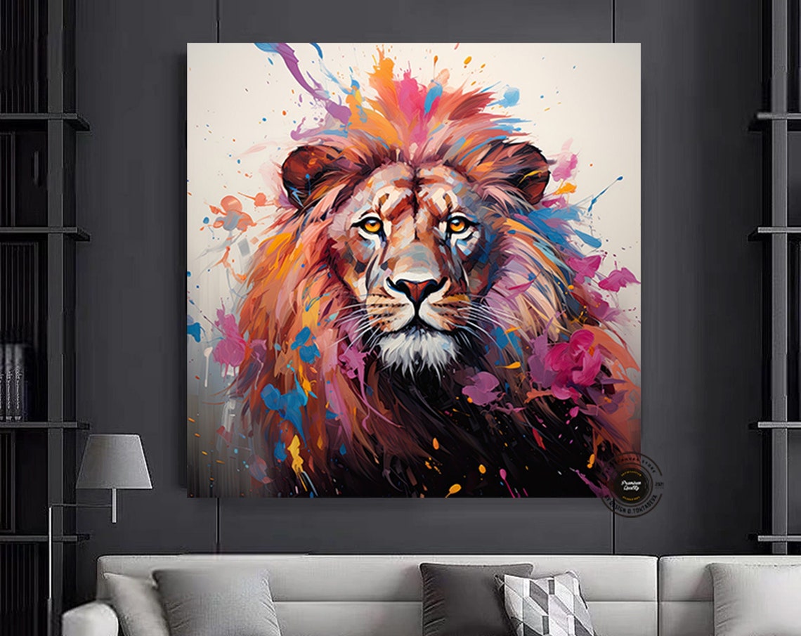 Pop Art Lion Wall Canvas Abstract Animal Print Colorful Painting Graffiti