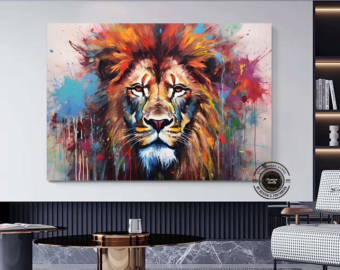Graffiti Lion Canvas Print Art Colorful Paintings On Home Wall Decor King Abstract Poster Animal