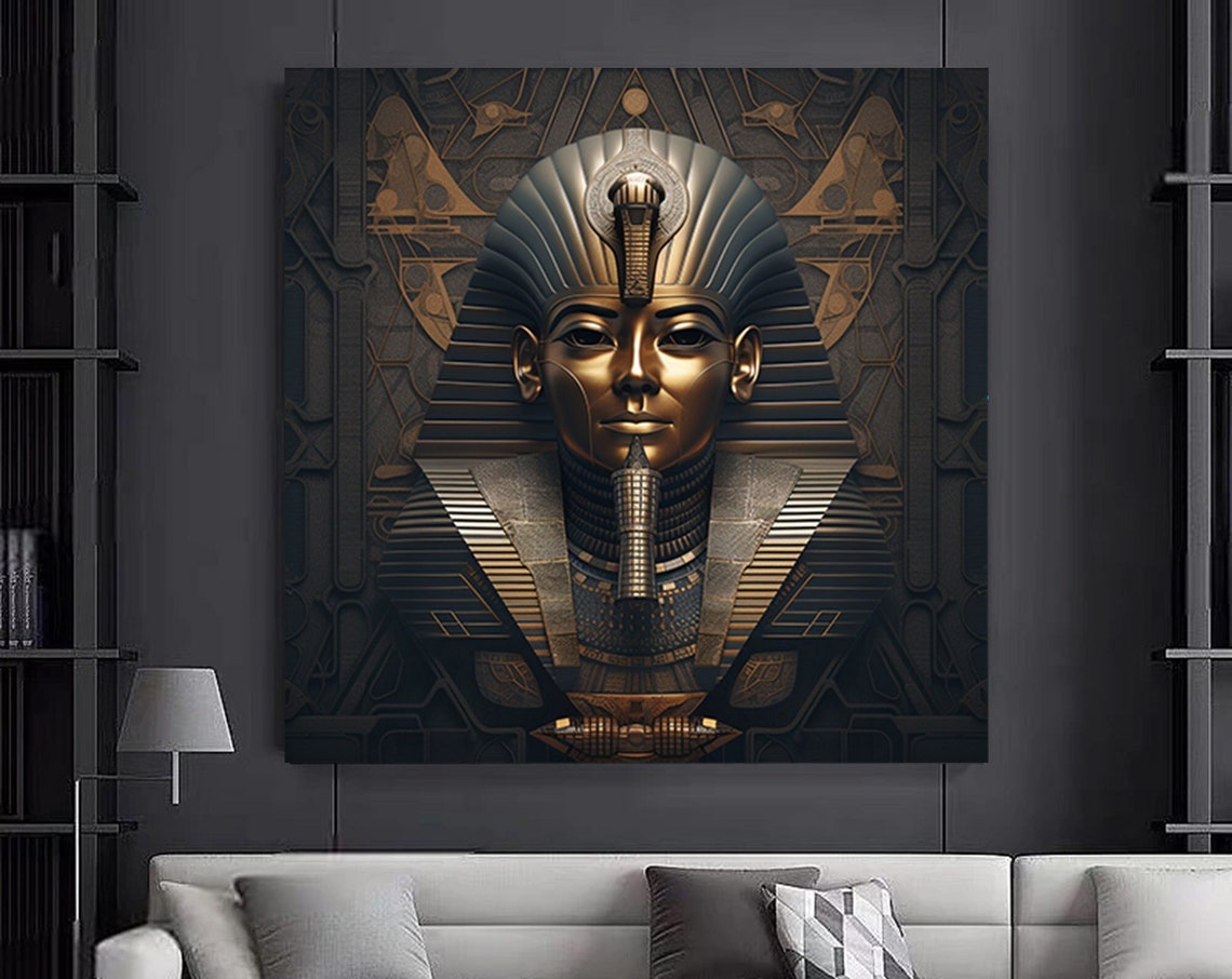 Golden Tutankhamun Mask Ancient Egyptian Pharaoh Canvas Art Poster