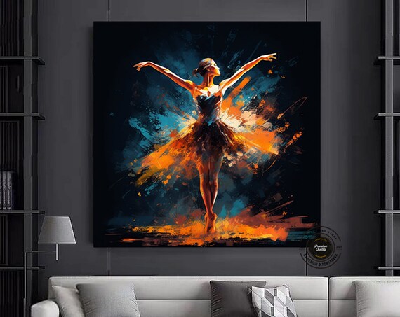 Fiery Ballerina Dancing Flames Blue Splatter Ballet Art Poster