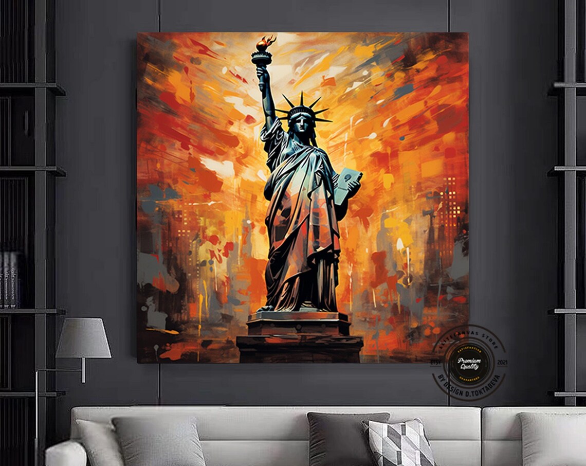 Statue of Liberty Abstract Painting with Fiery Orange Brushwork Poster
