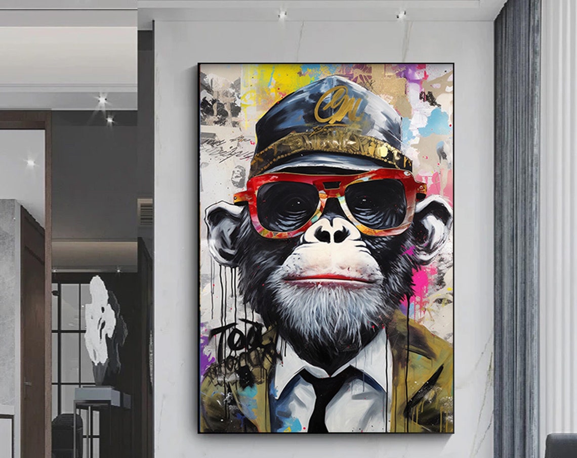 Colorful Monkey Print Abstract Artcolorful Canvas Paintingsgraffiti Art Paintingsmonkey Wall Artabstract Face Poster