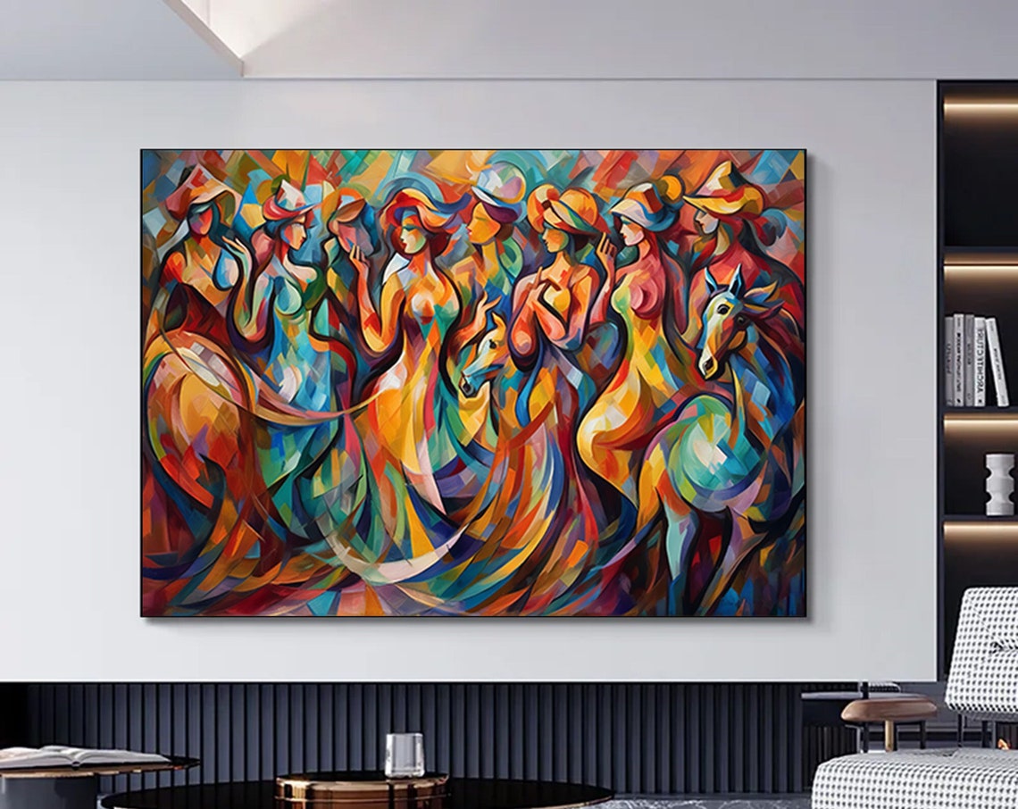 Cubist Dancers Horses Colorful Abstract Modern Expressionist Poster