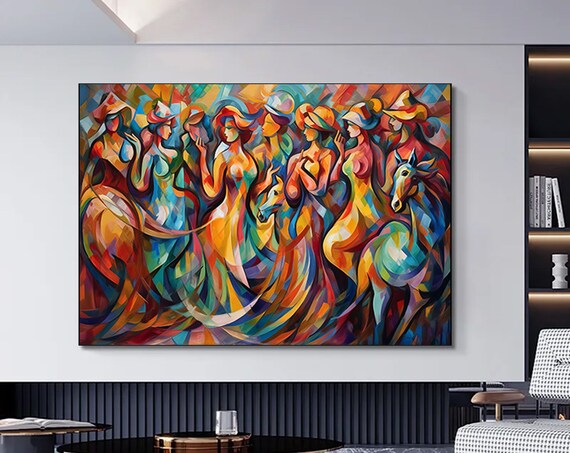 Cubist Dancers Horses Colorful Abstract Modern Expressionist Poster